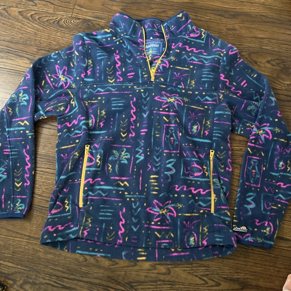 Chubbies Neon Aztec Fish Southwest Print Fleece Pullover Unisex M Sweatshirt